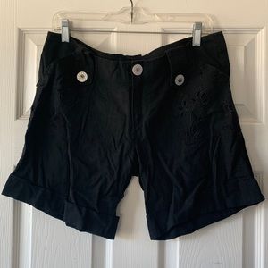 Indah linen black shorts with shell buttons and embroidery